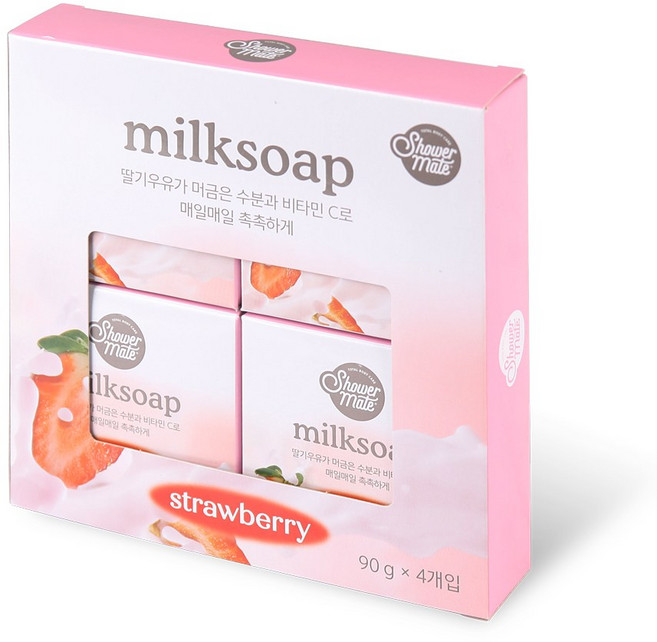샤워메이트 밀크솝 비누 90gx4개입 딸기 우유 비누, 1개, 90g