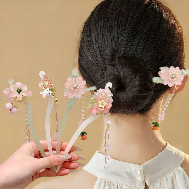 ZMBIRD 4종세트 헤어 비녀 플라워 롱 태슬 N6169