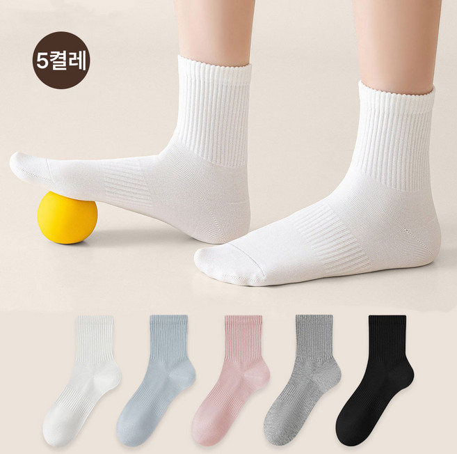MJLP 여성 무지 압박 메쉬 봄여름 양말 중목 양말 장목 양말 중목 양말 운동 면 양말 5족 세트