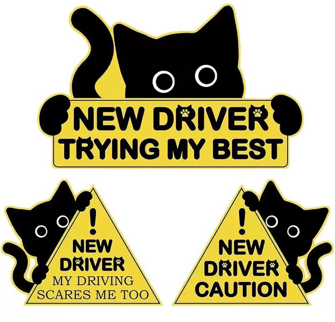 별라 차량용 야간 반사 고양이 스티커 자동차 화물차 오토바이 자전거 야광 빛반사 1세트, 3개, 노랑과 검정