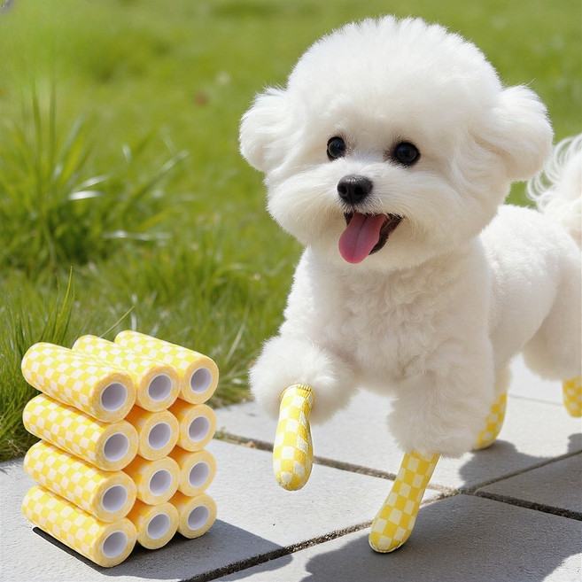 강아지 일회용 신발 옥외 붕대신발, 12개, 노란색