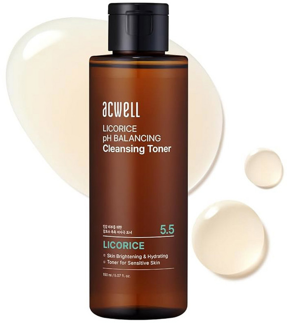 ACWELL 감초 pH 밸런싱 클렌징 토너 5.07 fl.oz. - PH5.5 하이드레이팅 메이크업 아스트린젠트 피부 클리어링 색소 침착 감소 여드름 및 다크 스팟 감소, 5.07 Fl Oz (Pack of 1), 1, 150ml