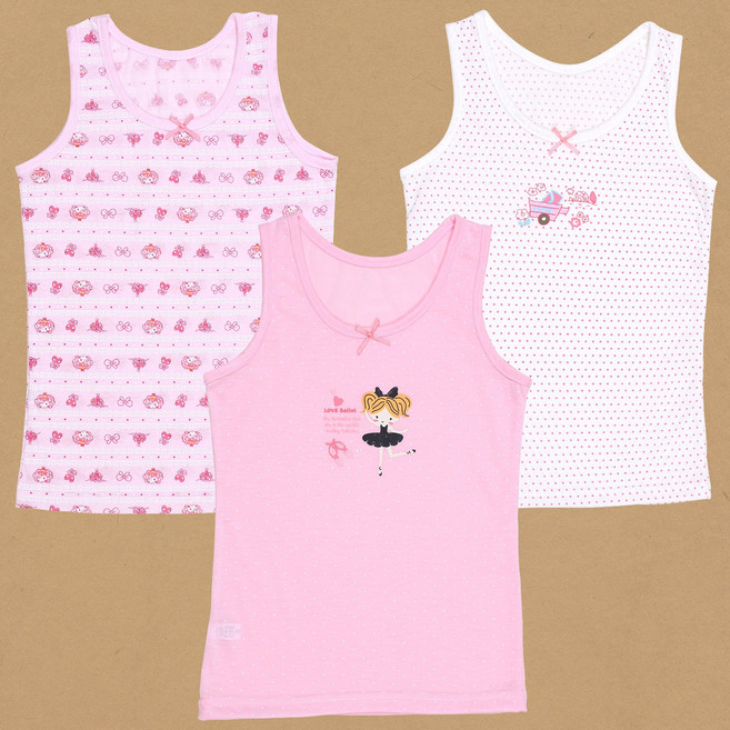 키즈라인 러브발레 런닝 3매입 아동런닝 주니어속옷 여아런닝 유아동런닝 아동속옷 발레리나런닝
