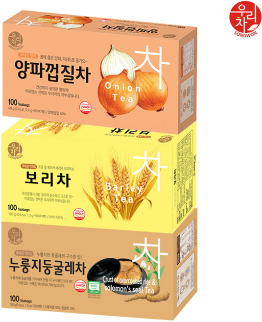 송원 우리차 누룽지둥굴레차 100T +보리차 100T +양파껍질차 100T, 1개