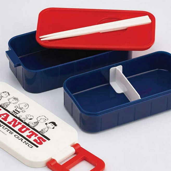 피너츠 스누피 프렌즈 2단 도시락 젓가락포함 600ml 뽀사사 캐릭터 스케이터 런치박스 학교 직장 피크닉 소풍, 1개