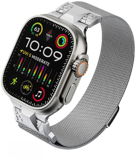 메카밀란 애플워치 메탈 스트랩 밴드 42/44/45/49 mm, 티타늄 실버