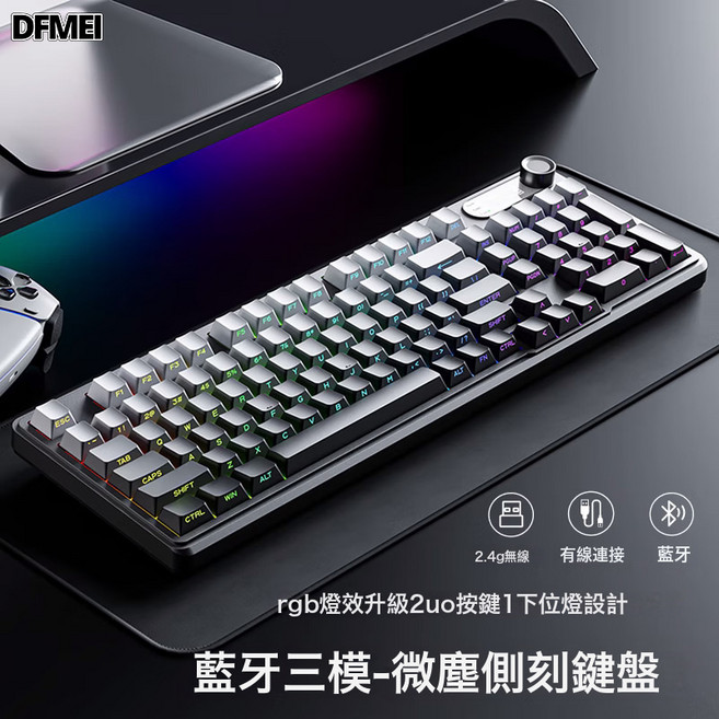 DFMEI V102無線鍵盤鼠標套裝藍牙有線三模帶屏幕機械手感靜音, BSUN TOY, 如圖, V102Ultra微塵黑RGB三模升級版