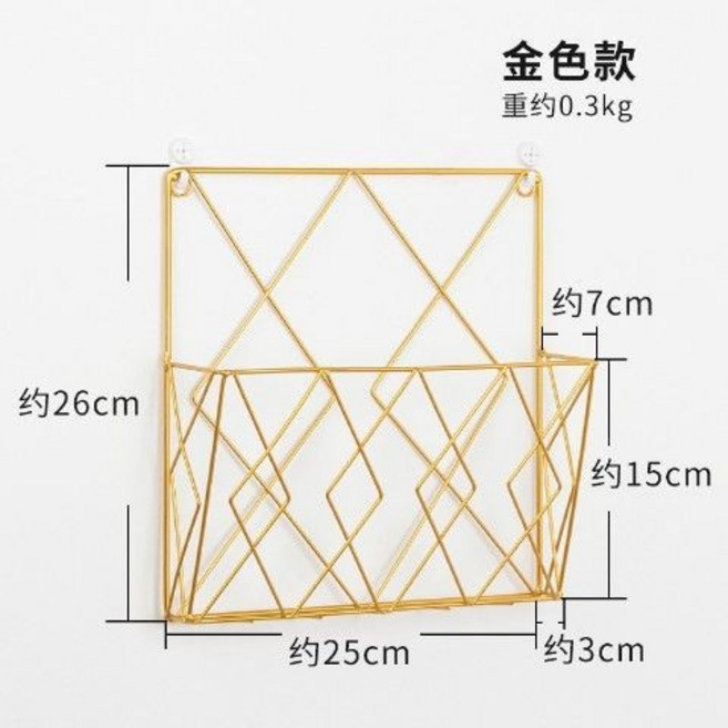北歐ins鐵藝壁掛雜誌架收納架, 金色, 1層
