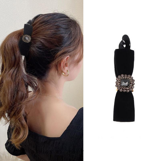 니렌스 벨벳 큐빅 바나나 헤어 집게핀