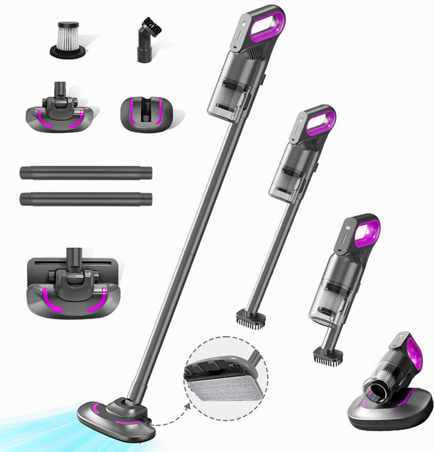RichMagic 핸디형 3 in 1 스틱 청소기 BLDC 무선 원룸 청소기 미니 소형 핸디형 핸드 진공 청소기, 그레이퍼플