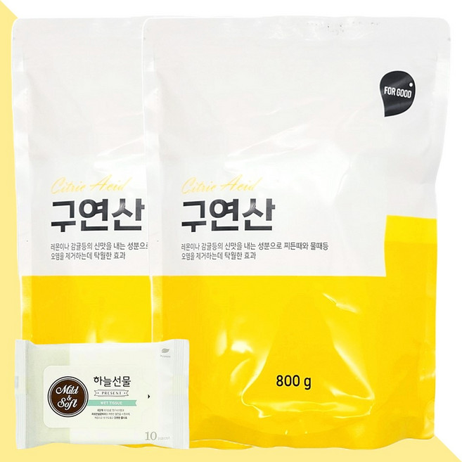 퍼굿 구연산 리필 800g 2개(+하늘선물 물티슈 10매), 01 퍼굿 구연산 리필 800g 2개
