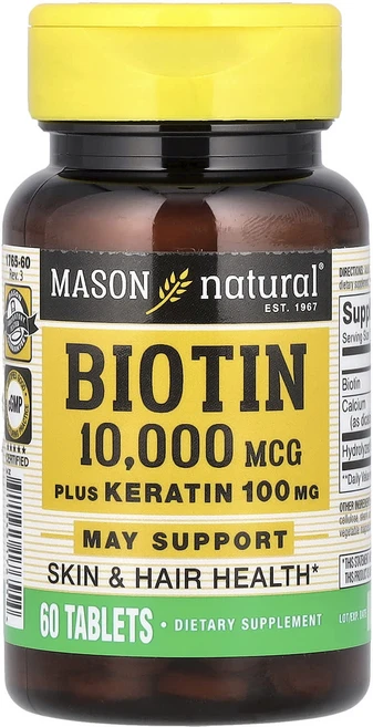 Mason Natural 비오틴 플러스 케라틴 10000mcg 60정, 6개 - 쿠팡