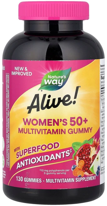 네이처스웨이 Alive 50세 이상 여성용 구미젤리 종합비타민 혼합 베리 맛 구미젤리 130개, 130정, 1개 - 쿠팡