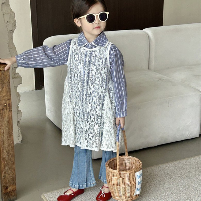 설온 아동 여아 레이어드 레이스 롱 나시 드레스 원피스