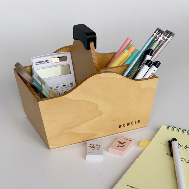 국내제작 원목 다용도 수납 우드 데스크탑 정리함, 1개, 자작손잡이꽂이