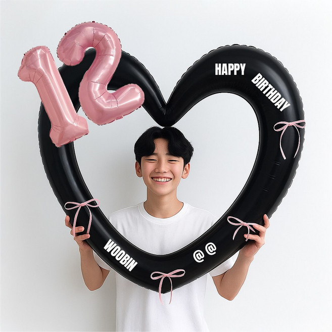 해피제이니 핑크 숫자 대형 하트풍선 생일파티용품세트(프리레터링 시트지 포함), 1세트, 12 블랙하트