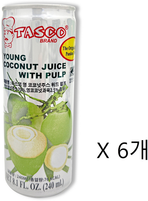 타스코 YOUNG COCONUT JUICE WITH PULP, 240ml, 6개