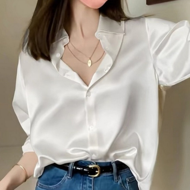 아이엠몽 여성 세틴 루즈핏 셔츠 블라우스