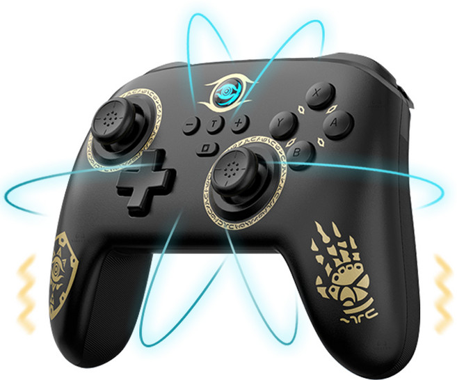 호환닌텐도 스위치 컨트롤러 PC Steam 조이스틱 게임 패드 젤다 한정판 게임 패드, 블랙 골드, 1개