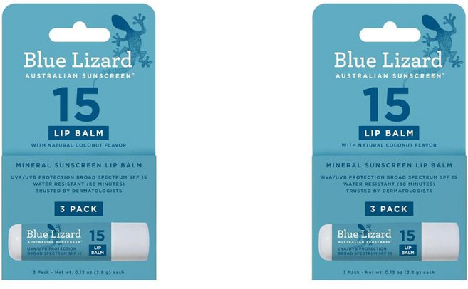 Blue Lizard Mineral SPF 15 Lip Balm 3-Pack 블루리자드 미네랄 SPF 15 립 밤 3-팩, 2개, 4g, Natural Coconut