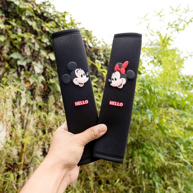 미키미니 차량용 안전벨트커버 미키미니 커플 2P, 뷰티 미키미니 커버, 블랙, 1세트