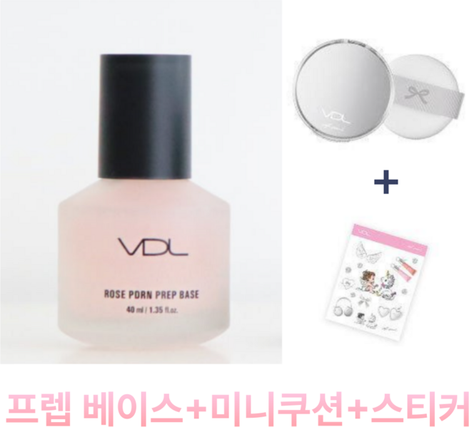 [인기 BEST] VDL 로즈 PDRN 프렙 베이스 소프트서울 기획 밀착 광채 (증정- 미니쿠션+스티커), 2개, 본품+미니쿠션(A02)+스티커