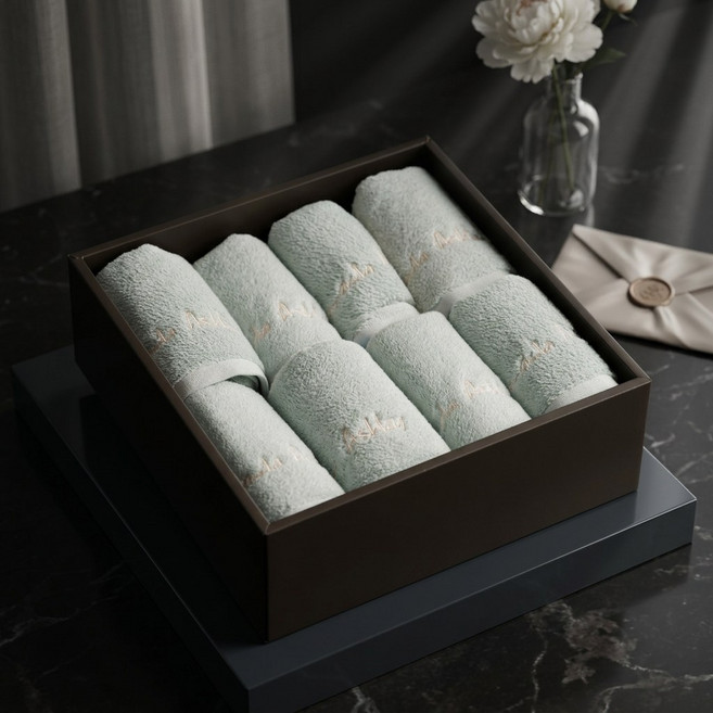 로라애슐리 60수 호텔수건 8장 블루 타올 세트 폭신한 고급 수건 선물용, 솔리드 블루, 8개