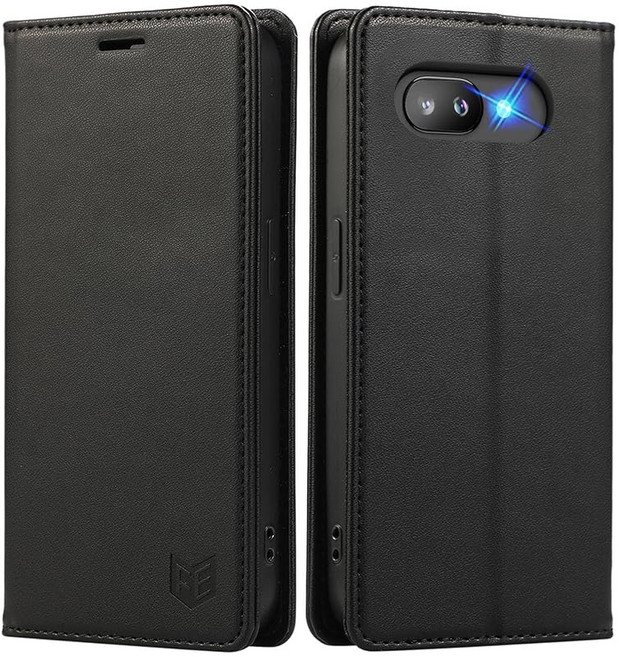 Google Pixel 9a 용 케이스 수첩형 럭셔리 PU 가죽 카드 수납 자석 스탠드 기능 google 픽셀 모바일 커버 전면 보호 Google 픽셀 스마트폰 케이스 블랙
