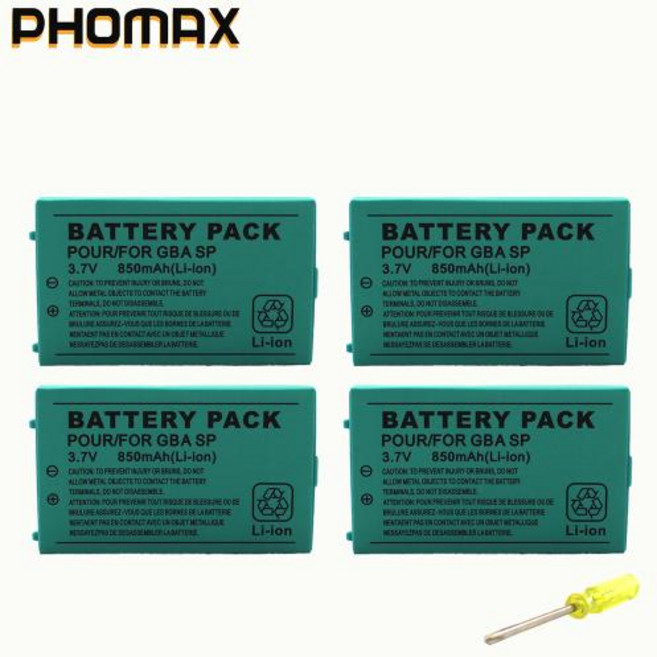PHOMAX 3.7V 850mAh 닌텐도 GBA SP 게임보이 어드밴스 SP 교체용 배터리 드라이버용 충전식 리튬 이온 배터리 팩, 5)4PC Battery