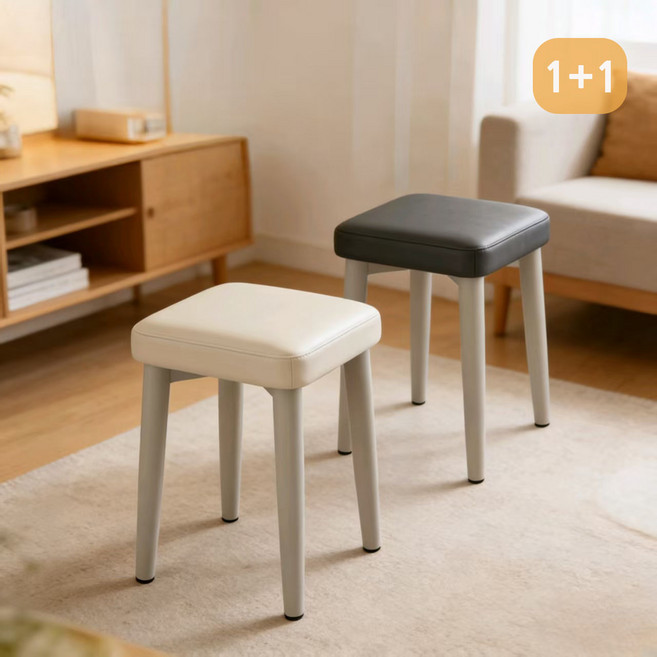 BIKASU 1+1 다용도 푹신한 PU가죽 쿠션 화장대 스툴 의자, 2개, 화이트+그레이