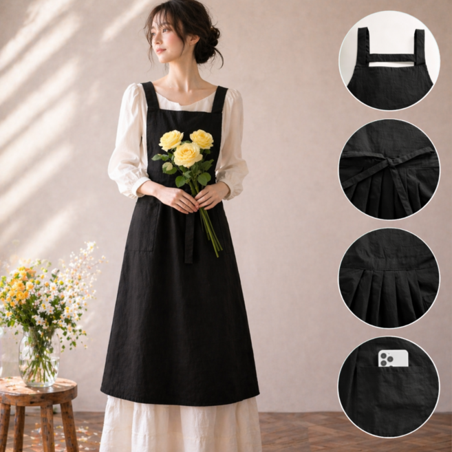 곰아줌마 바리스타 경량 방수 앞치마, 1개, 블랙