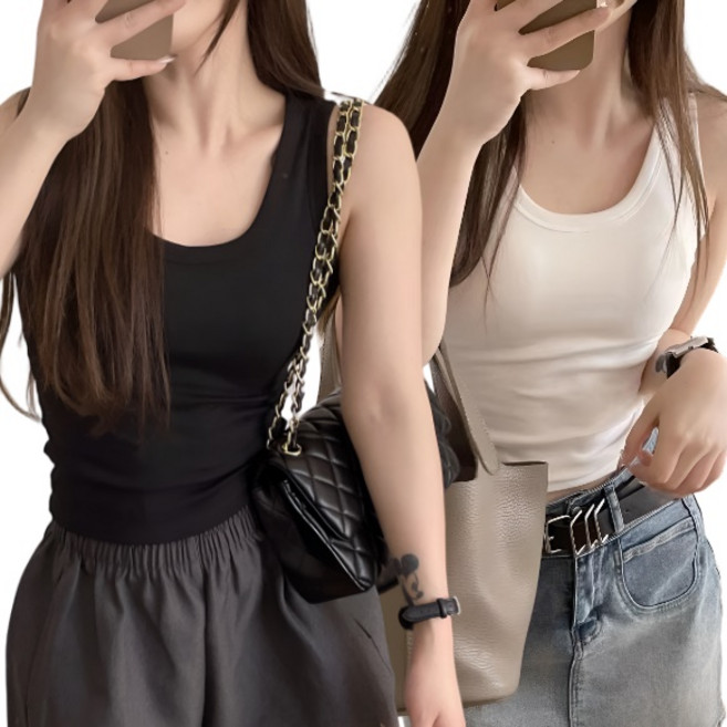 베르슈어 캡내장 골지 슬림 민소매 캐미솔 2장 세트