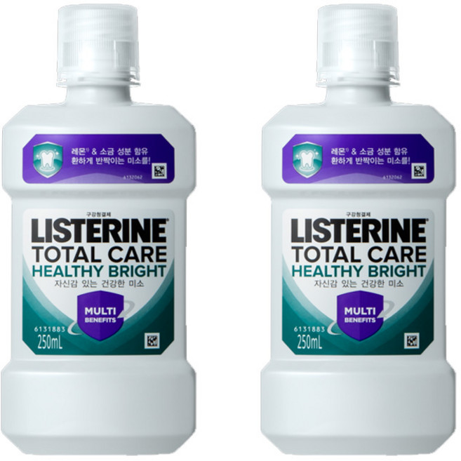 리스테린 토탈케어 헬씨 브라이트 구강청결제, 250ml, 2개