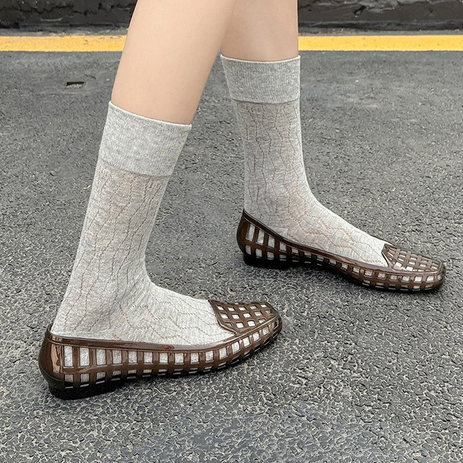 여성 투명젤리슈즈 장마구두 로우 논슬립 아웃솔 펀칭 젤리플랫슈즈 워터파크젤리샌들 편한 플랫 여름 샌들 스타일 젤리 신발 펀칭플랫슈즈 젤리단화 아쿠아슬리퍼