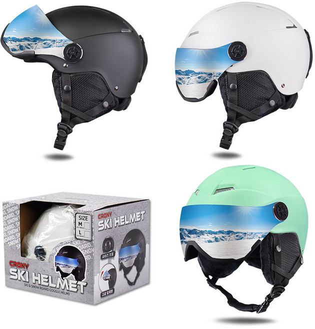 크로니 스키 헬멧 스노우보드 고글헬멧 주니어 성인 바이저, 화이트, 1개