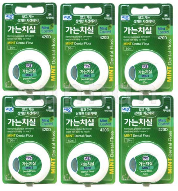 네오 가는치실 왁스형 420D 50m, 1개입, 6개