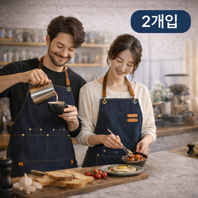 오브렌 카페 공방 캔버스 데님 재질 생활 방수 앞치마, 2개, 네이비