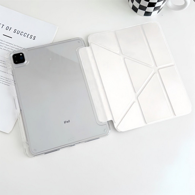 iPad Y折變形保護套 帶筆槽 保護殼, 米白色,Air4/Air5通用 10.9吋, 1個