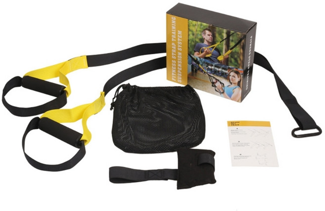 핸들형 체중 운동 밴드가 있는 헬스장 홈 저항 트레이너 운동 스트랩, Black and yellow, 1개