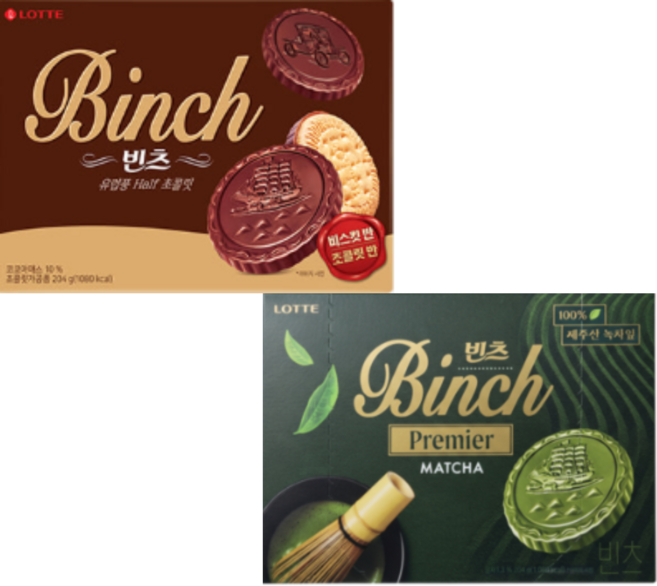 롯데웰푸드 빈츠 프리미엄 말차 + 빈츠초코 (2종세트), 3개, 408g
