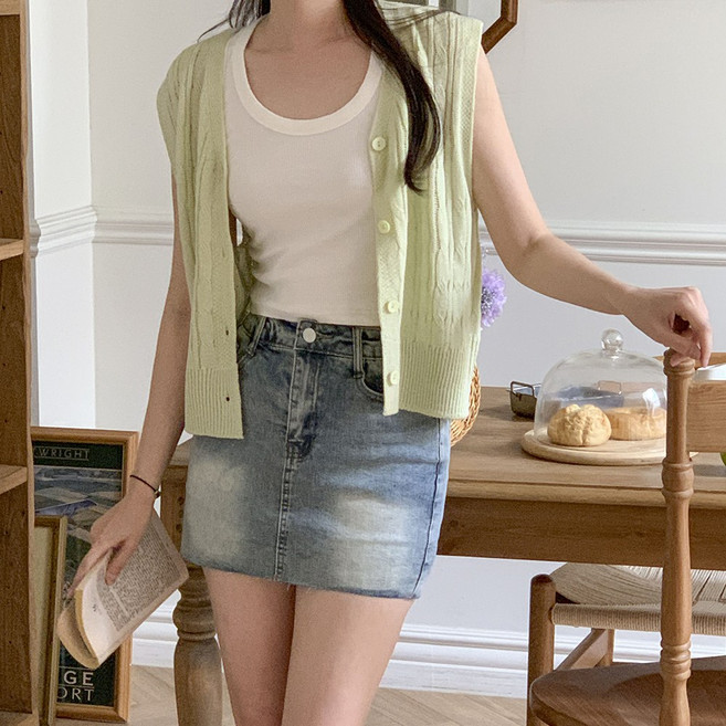 [속바지o] 포리안 워싱 스판 컷팅 데님 미니 스커트 (3color)