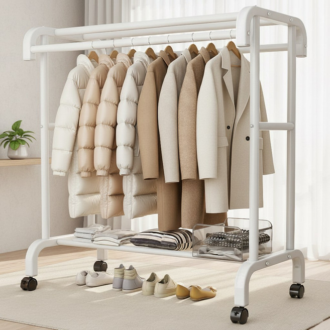 아르디스 철제 대용량 이동식 행거, 화이트