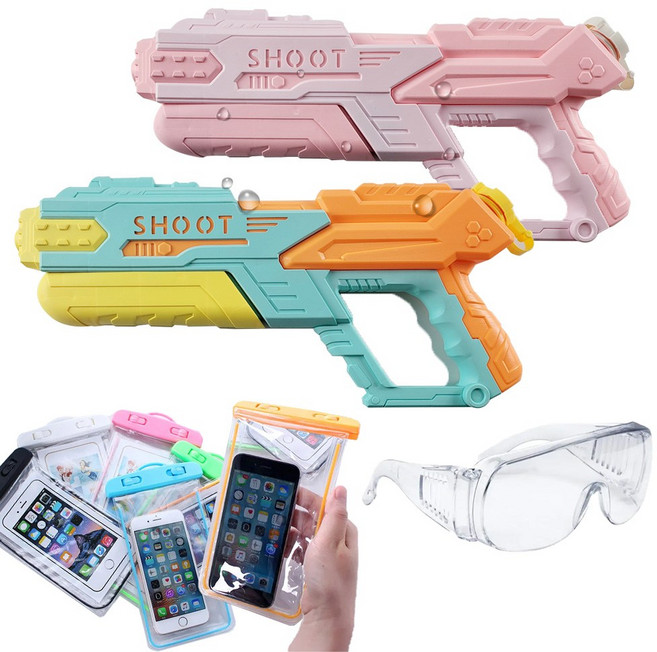 토이랄라 파스텔 셀럽 물총 + 투명고글 + 방수팩 세트 파워 원샷 어린이 대형 캠핑 워터밤 워터건, 파스텔셀럽민트1+고글1+방수팩1, 1개