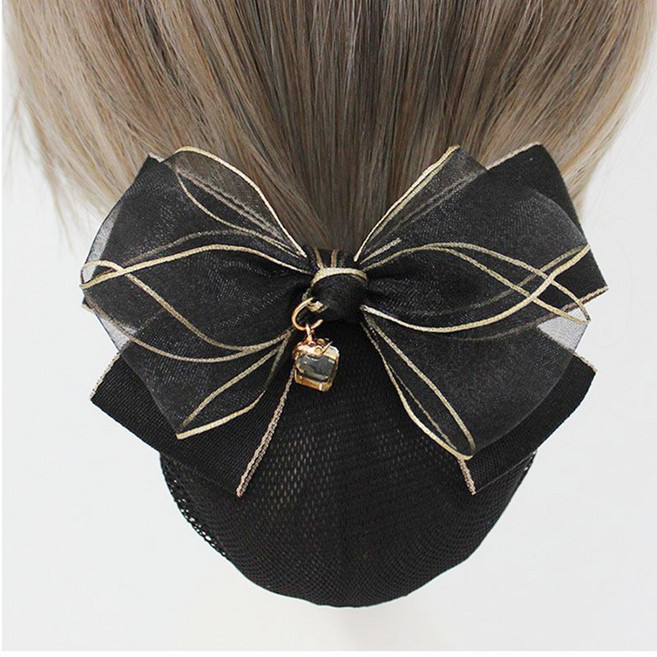 샤샤벨 골드 크리스탈 리본 헤어망 여성 간호사 망사 리본핀 머리망