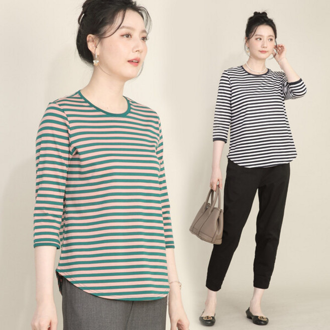 [애비뉴투지] 실켓 면 혼방 스트라이프 칠부 티셔츠 2종 (국내산)