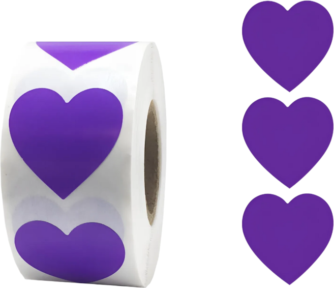 500개입 하트 롤 시리즈 스티커 25mm, 1세트, S411 퍼플