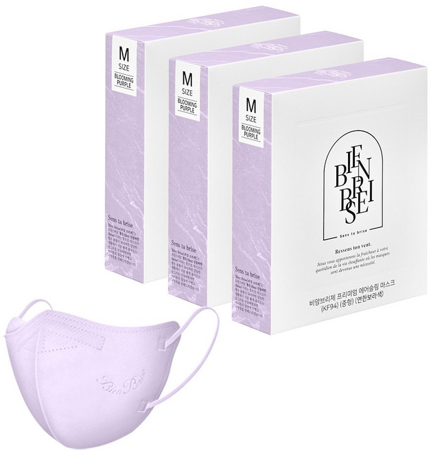 비앙브리제 프리미엄 에어슬림 마스크 중형 KF94, 10개입, 3개, 블루밍 퍼플
