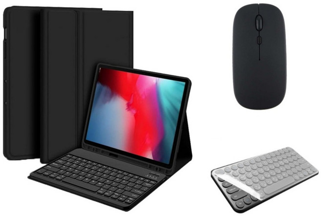 아이패드 호환 에어 프로 미니 1/2/3/4/5/6/7/8/9/10 세대 M2 M4 펜슬 수납 블루투스 키보드 케이스 무선 마우스 세트 iPad Pro Air Mini 케이스나라, 블랙