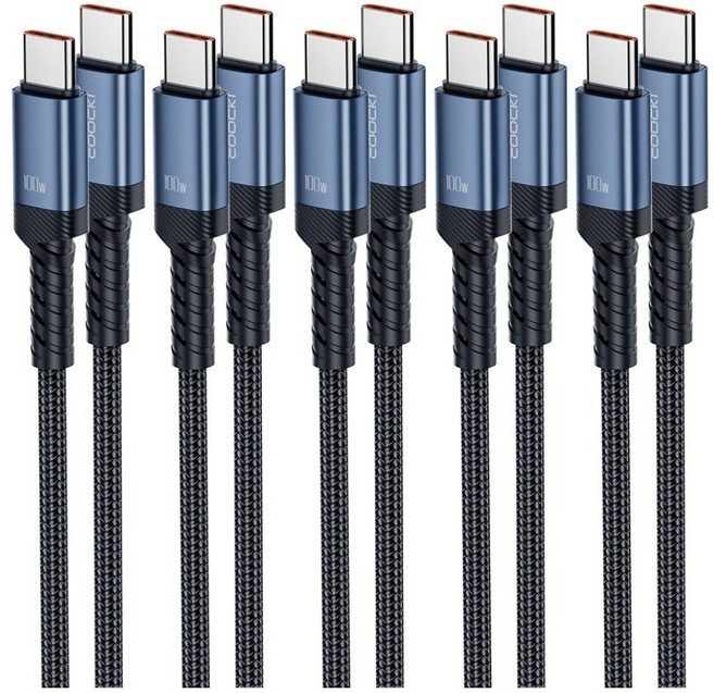 Toocki 단선 방지 E Marker 칩 100W C to C 타입 초고속 메탈 충전 케이블, 불루, 5개, 1m