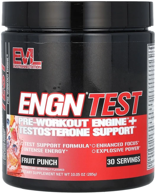 EVLution Nutrition ENGN TEST 운동 전 활력 증진 + 테스토스테론 강화 과일 펀치 285g(10.05oz), EVLution Nutrition ENGN TES..., 285g, 1개 - 쿠팡